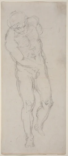 Male Nude [recto] by Michelangelo, drawing, 1560