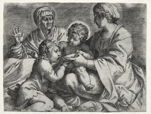 Virgin with the Bowl by Annibale Carracci, print, 1400-1499