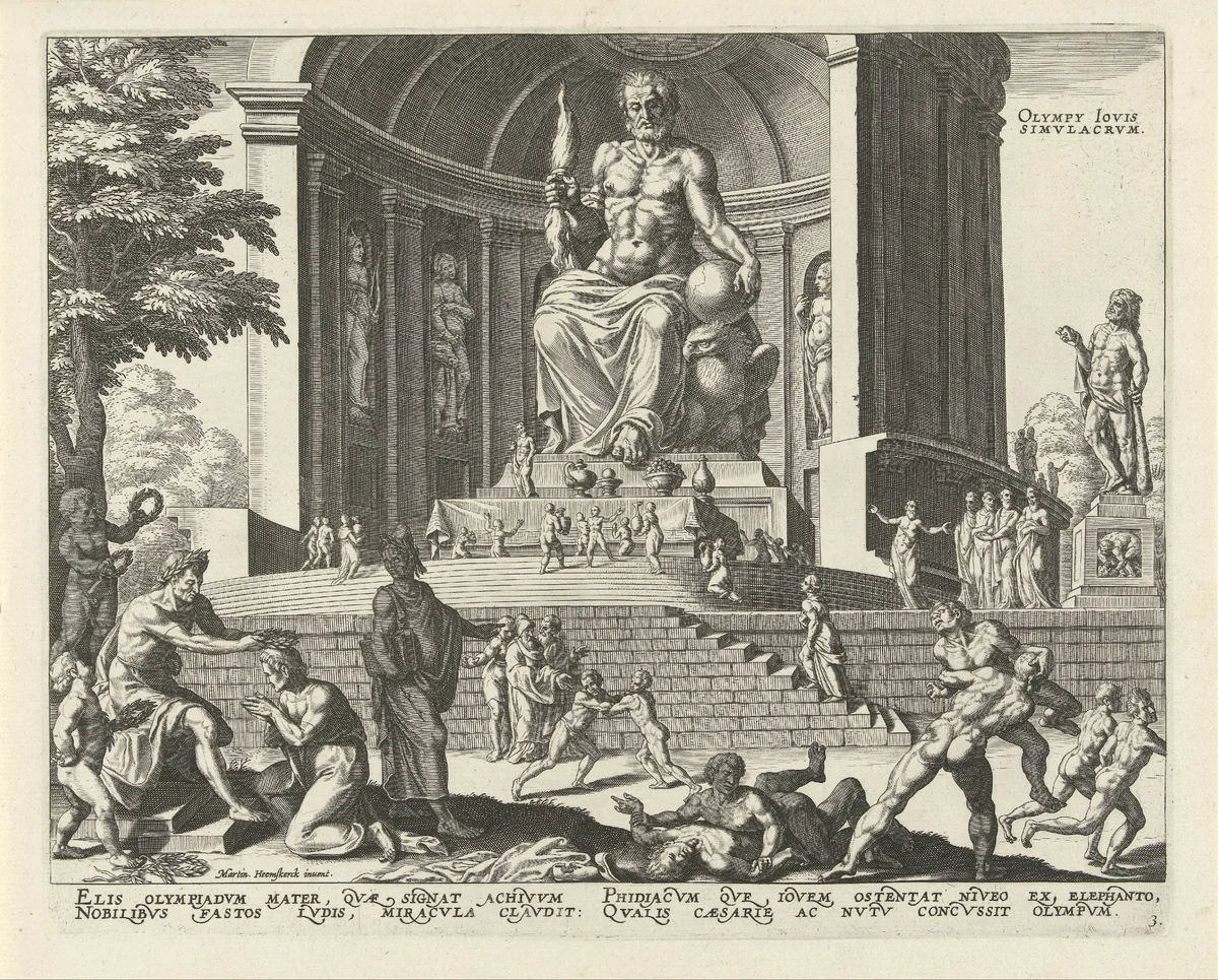 Standbeeld van Zeus in Olympia by anonymous, print, 1572