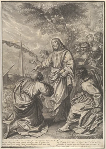 Christ Giving Custody of His Herds to St. Peter, from The Passion of Christ, plate 30 by Grégoire Huret, print, 1664