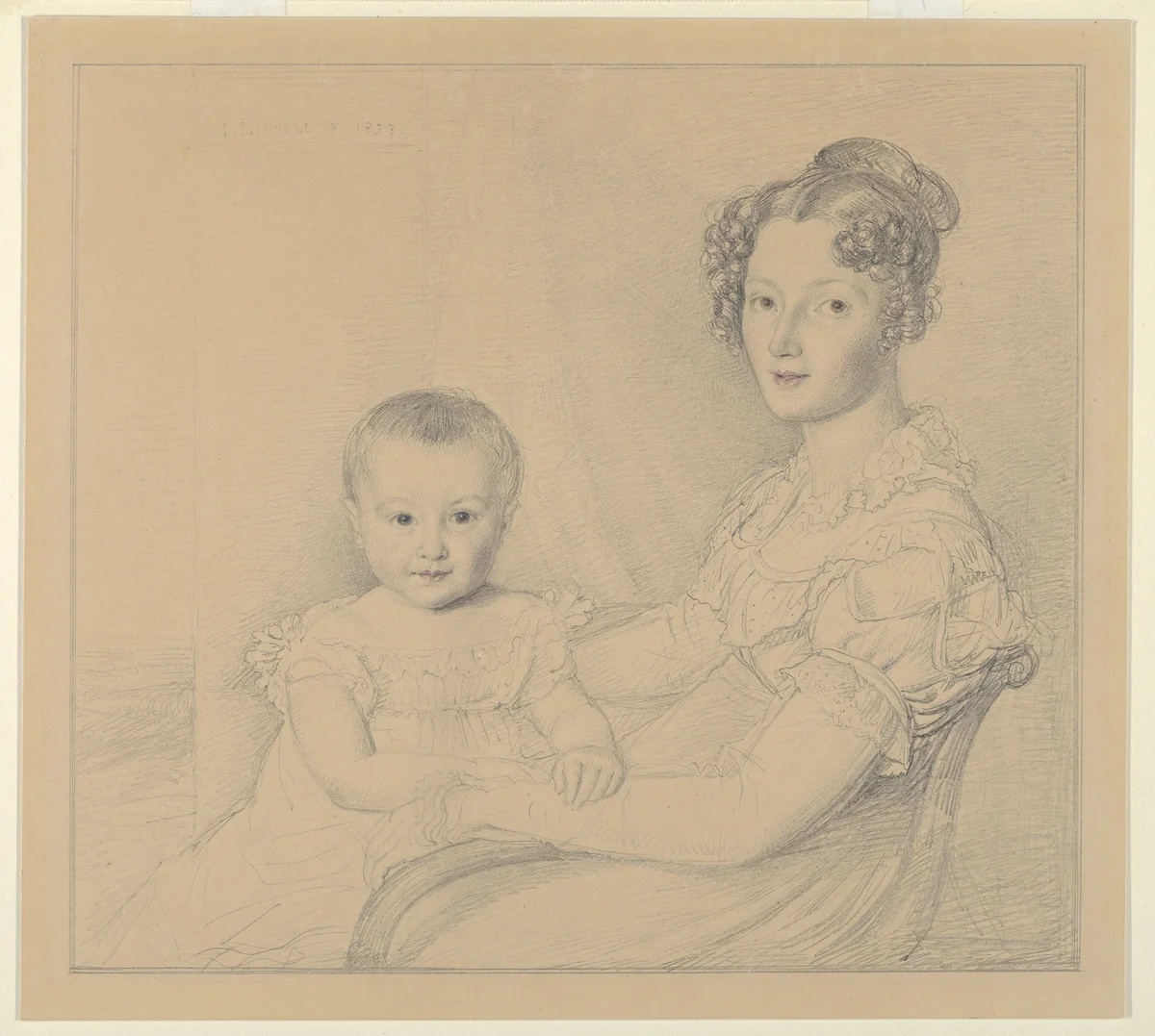 Portrait of a mother and child by John Linnell, drawing, 1823