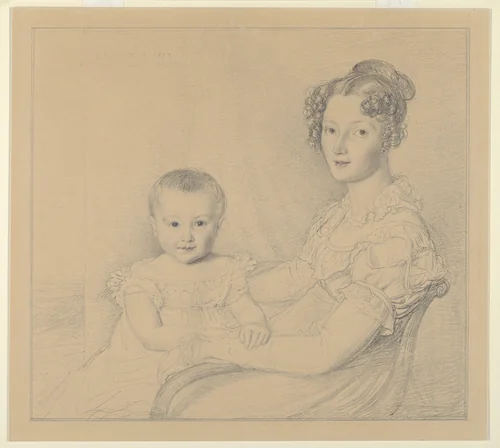 Portrait of a mother and child by John Linnell, drawing, 1823