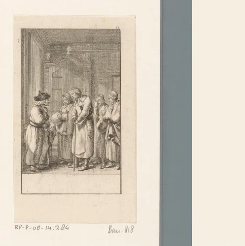 Mannen en vrouwen in de rij voor Voltaire by Daniel Nikolaus Chodowiecki, print, 1781