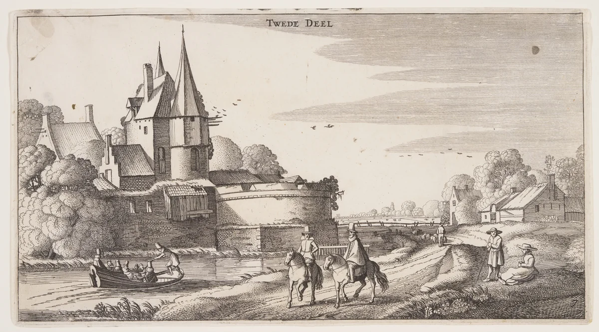 Country Road Along a Village with a Bastion, from Landscapes (Playsante Lantschappen) by Claes Jansz. Visscher II, print, 1641