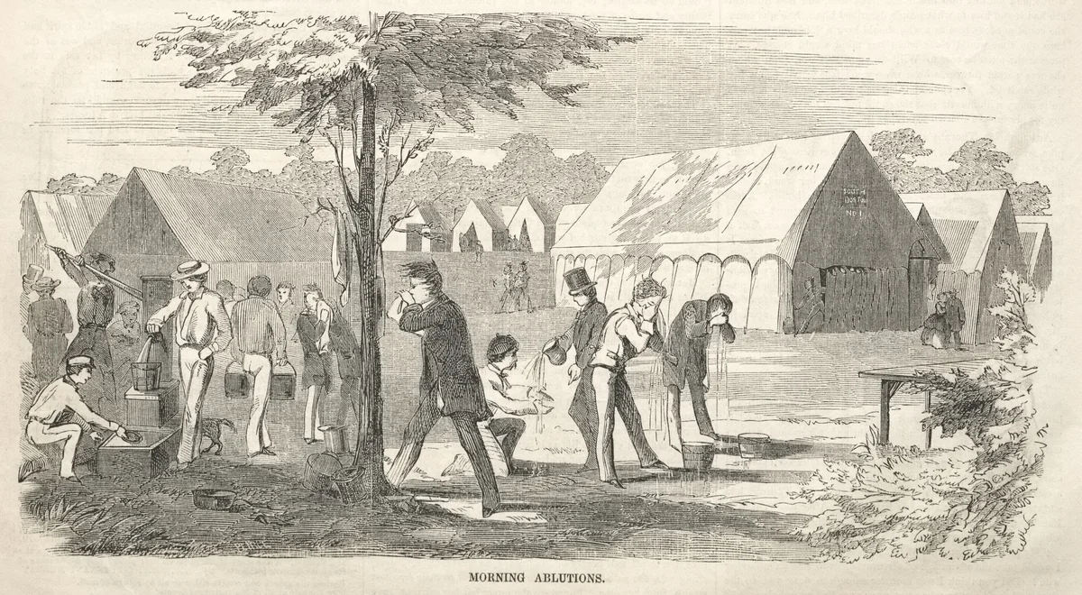 Camp Meeting Sketches: Morning Ablutions by Winslow Homer, print, 1858