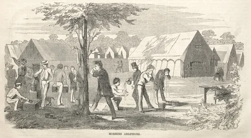 Camp Meeting Sketches: Morning Ablutions by Winslow Homer, print, 1858