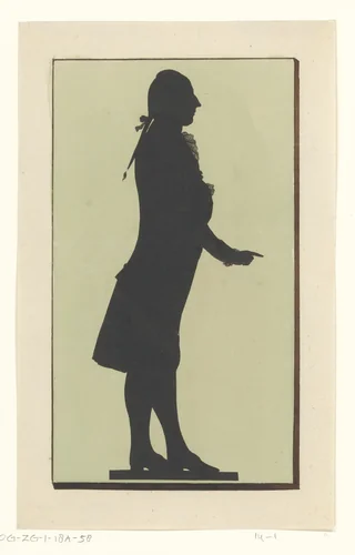 Silhouetportret van een onbekende staande man met wijzende vinger by Joseph Adolf Schmetterling, drawing, 1785