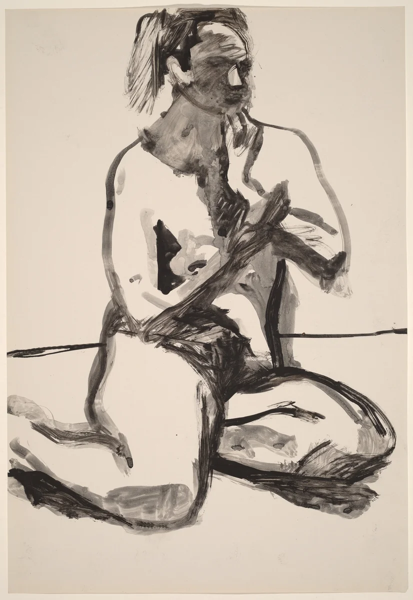 Untitled [seated female nude with hand to chin] by Richard Diebenkorn, drawing, 1955-1967