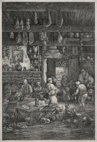Moldavian Interior by Rodolphe Bresdin, print, 1856