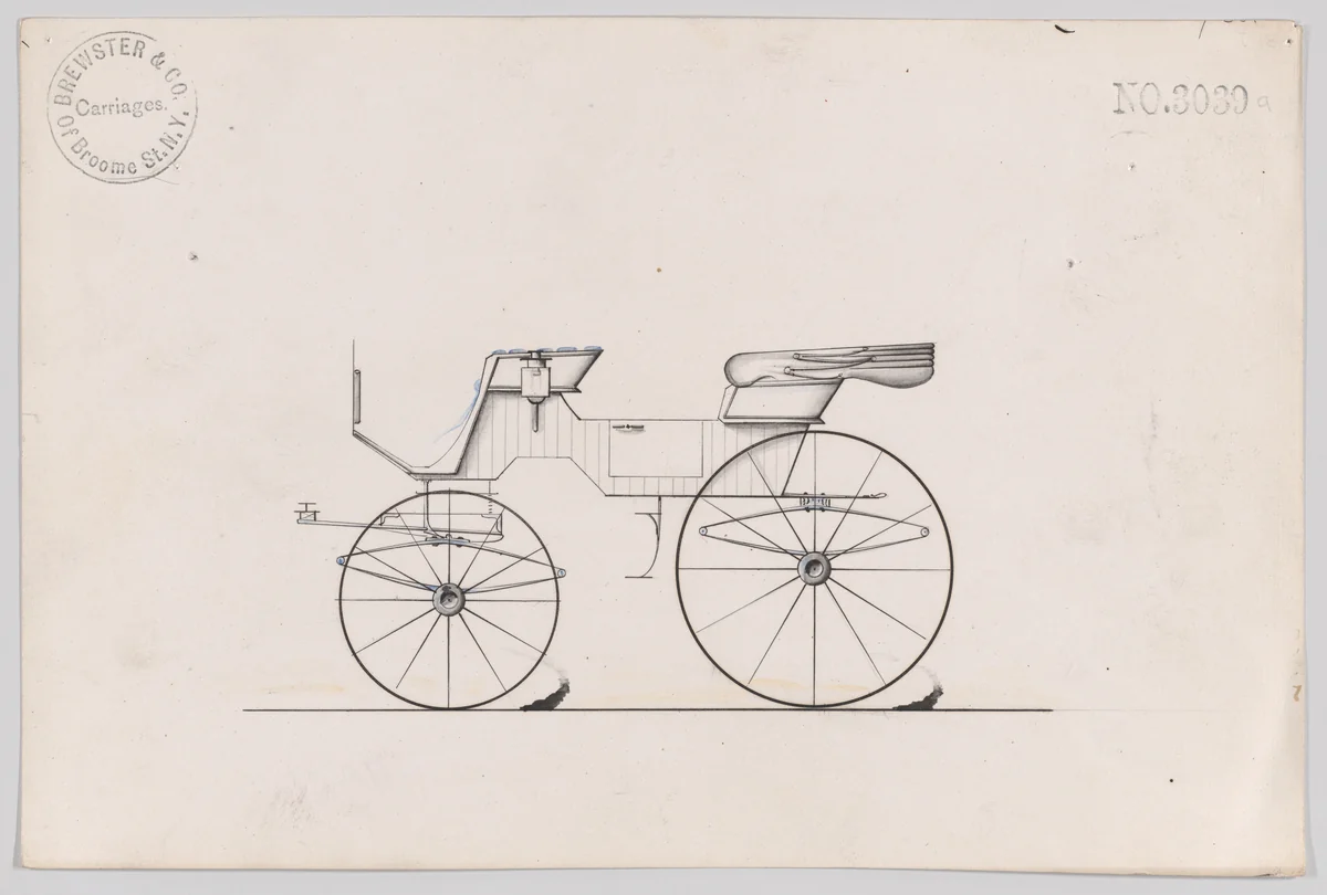 Design for 2 seat Phaeton, no. 3039a by Brewster & Co., drawing, 1874
