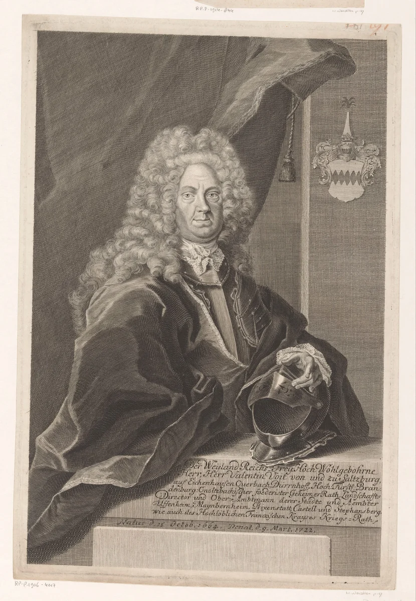 Portret van Valentin Voit von Salzburg by Martin Bernigeroth, print, 1722-1733