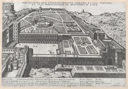 Aerial View of the Belvedere and its Gardens, from "Speculum Romanae Magnificentiae" by Giovanni Ambrogio Brambilla, print, 1579