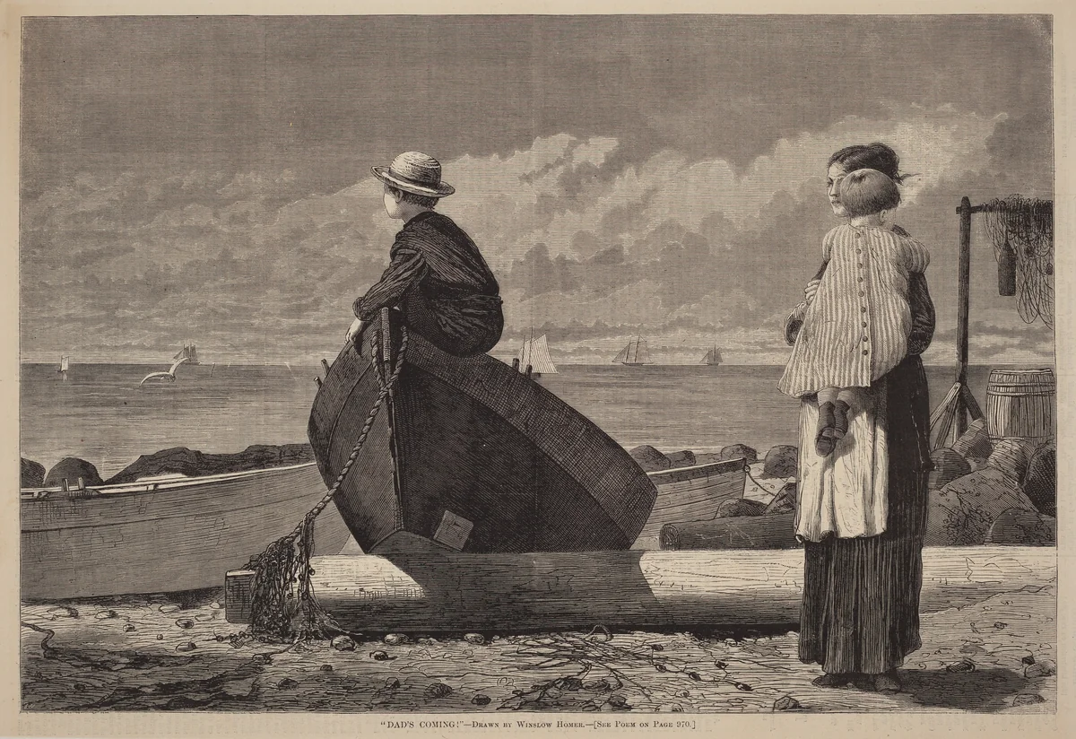 "Dad's Coming!" by Winslow Homer, print, 1873