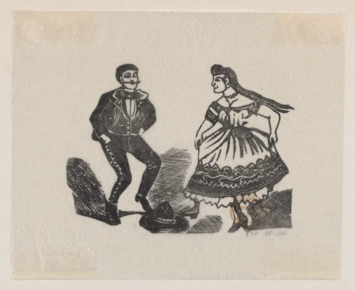 Man and woman dancing by José Guadalupe Posada, print, 1890-1910