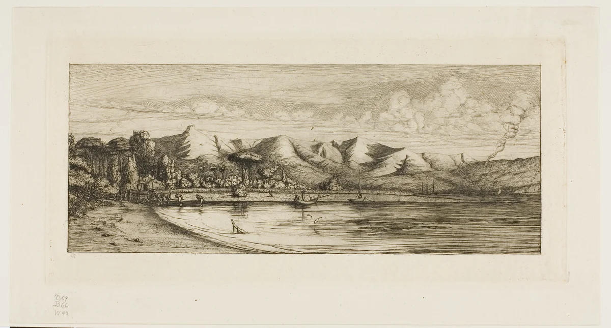 Seine Fishing off Collier's Point, Akaroa, Banks' Peninsula, 1845 by Charles Meryon, print, 1863