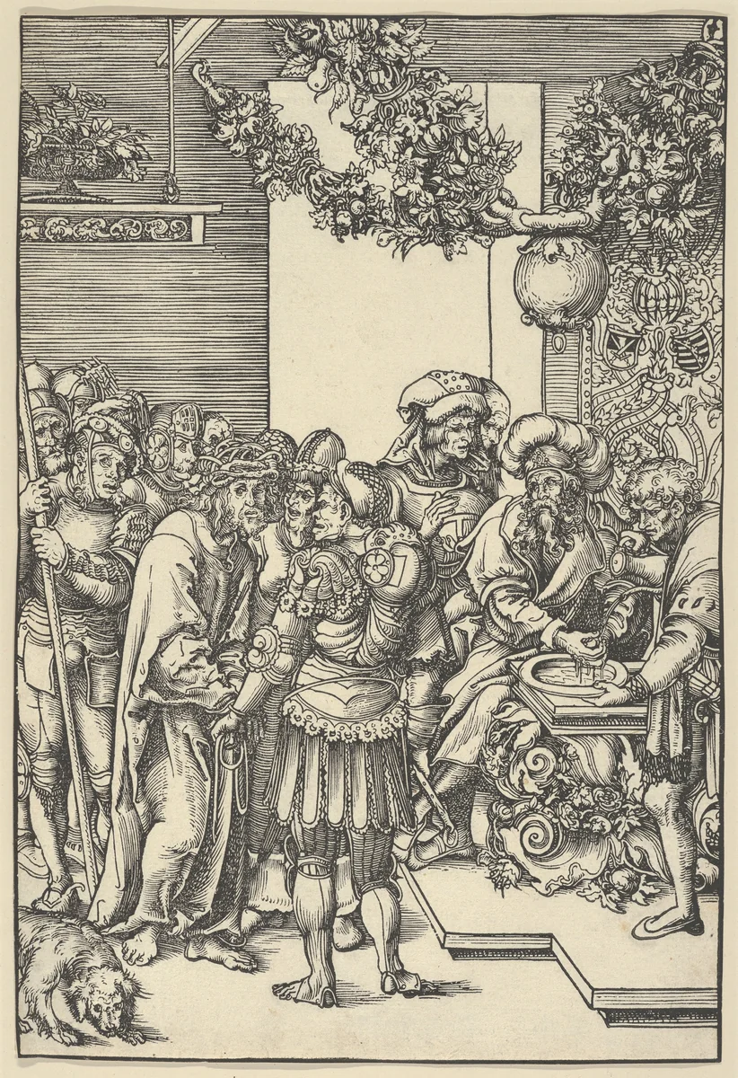 Pilate washing his hands, from The Passion by Lucas Cranach, print, 1472-1553