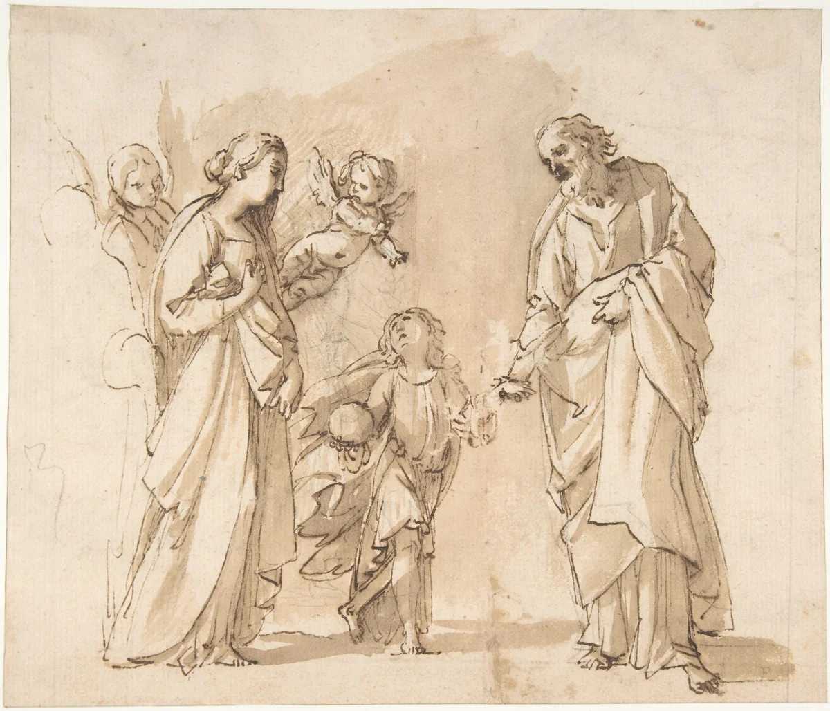 Return of the Holy Family from Egypt (recto); Studies for the Return from Egypt (verso) by Giovanni Baglione, drawing, 1599-1600