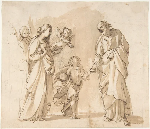Return of the Holy Family from Egypt (recto); Studies for the Return from Egypt (verso) by Giovanni Baglione, drawing, 1599-1600