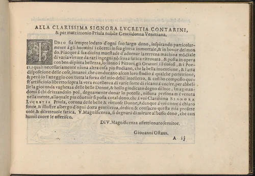 La Vera Perfettione del Disegno di varie sorti di recami, page 2 (recto) by Giovanni Ostaus, book, 1567