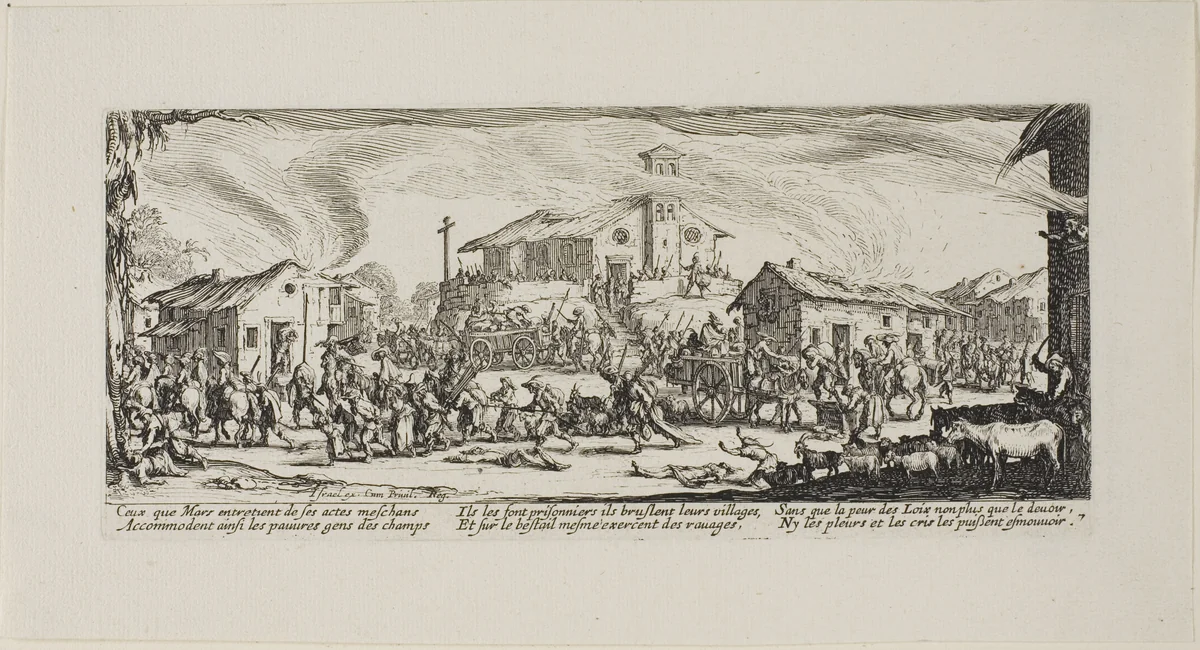 Plundering and Burning a Village, plate seven from The Miseries of War by Jacques Callot, print, 1633