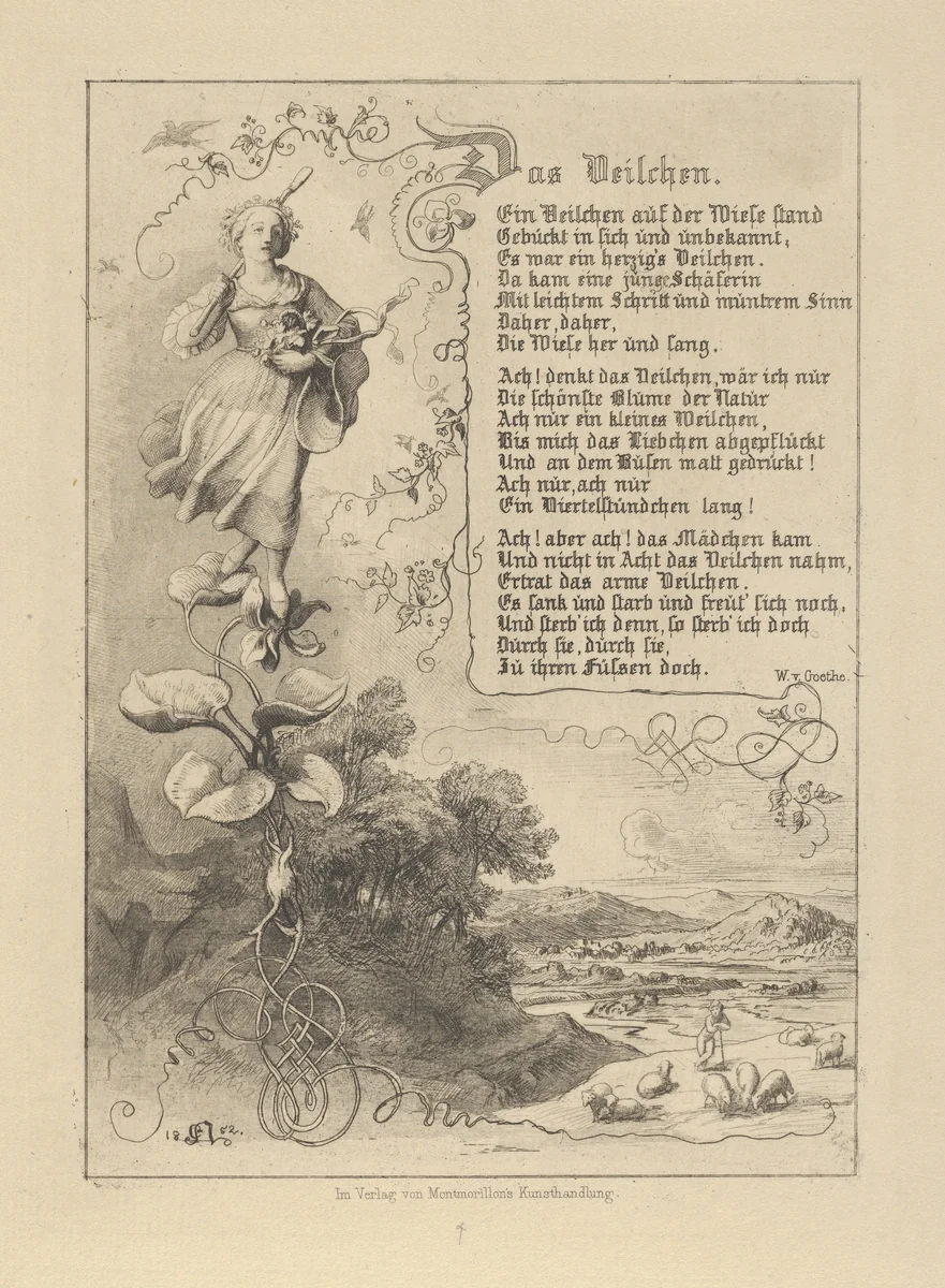 Illustrated Poem “The Violet” (Das Veilchen – Goethe) by Johann Wolfgang von Goethe, print, 1852