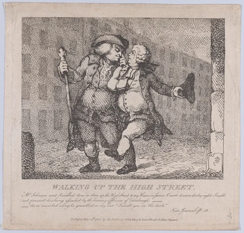 Walking Up the High Street, Edinburgh (Picturesque Beauties of Boswell, Part the First) by Thomas Rowlandson, print, 1786