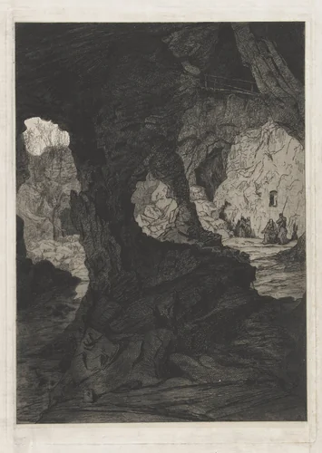 Gezicht op een grot by Martinus Antonius Kuytenbrouwer jr., print, 1831-1897
