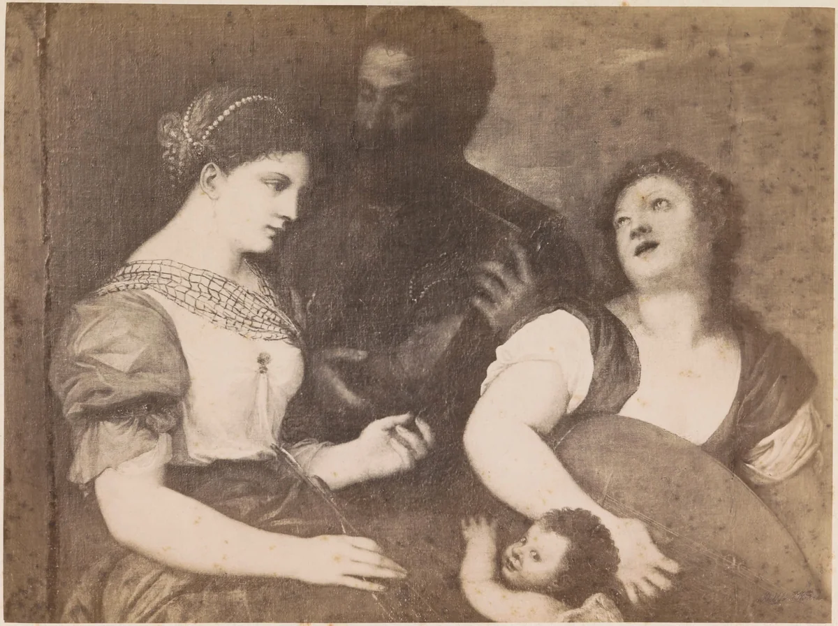 Fotoreproductie van het schilderij Allegorie van de liefde naar Titiaan by anonymous, photograph, 1861-1874