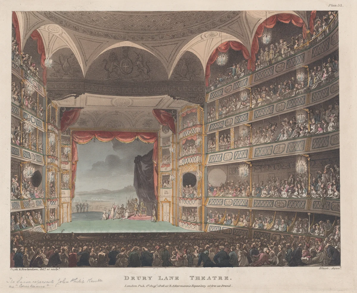 Drury Lane Theatre by Thomas Rowlandson, print, 1808