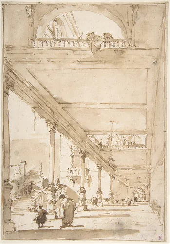 Architectural Capriccio: A Palace Colonnade by Francesco Guardi, drawing, 1712-1793