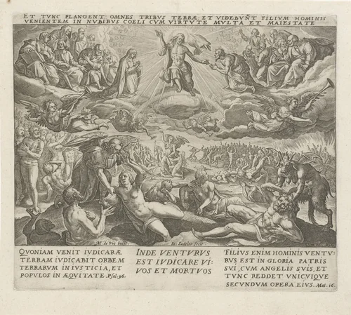Laatste Oordeel: 'vandaar zal Hij komen oordelen de levenden en de doden' by Unknown, print, 1579