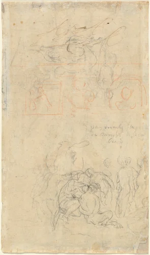 Sheet of Studies with the Drunken Pan and Nymphs [verso] by Jacob Jordaens, drawing, 1593-1678
