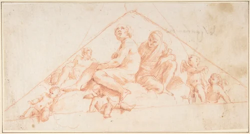 Seated Apostles and Putti by Giovanni Lanfranco, drawing, 1637-1638
