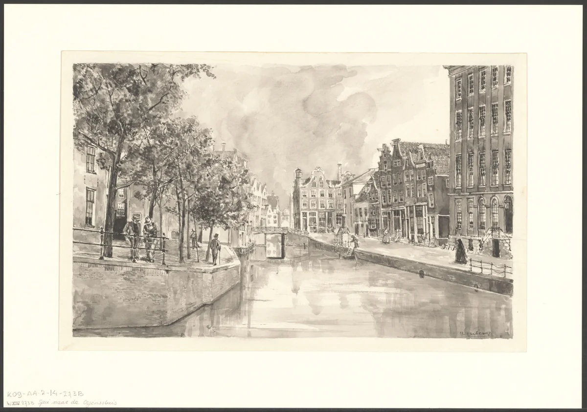 Gezicht op het Spui naar de Osjessluis by A. Goedkoop, drawing, 1850-1950