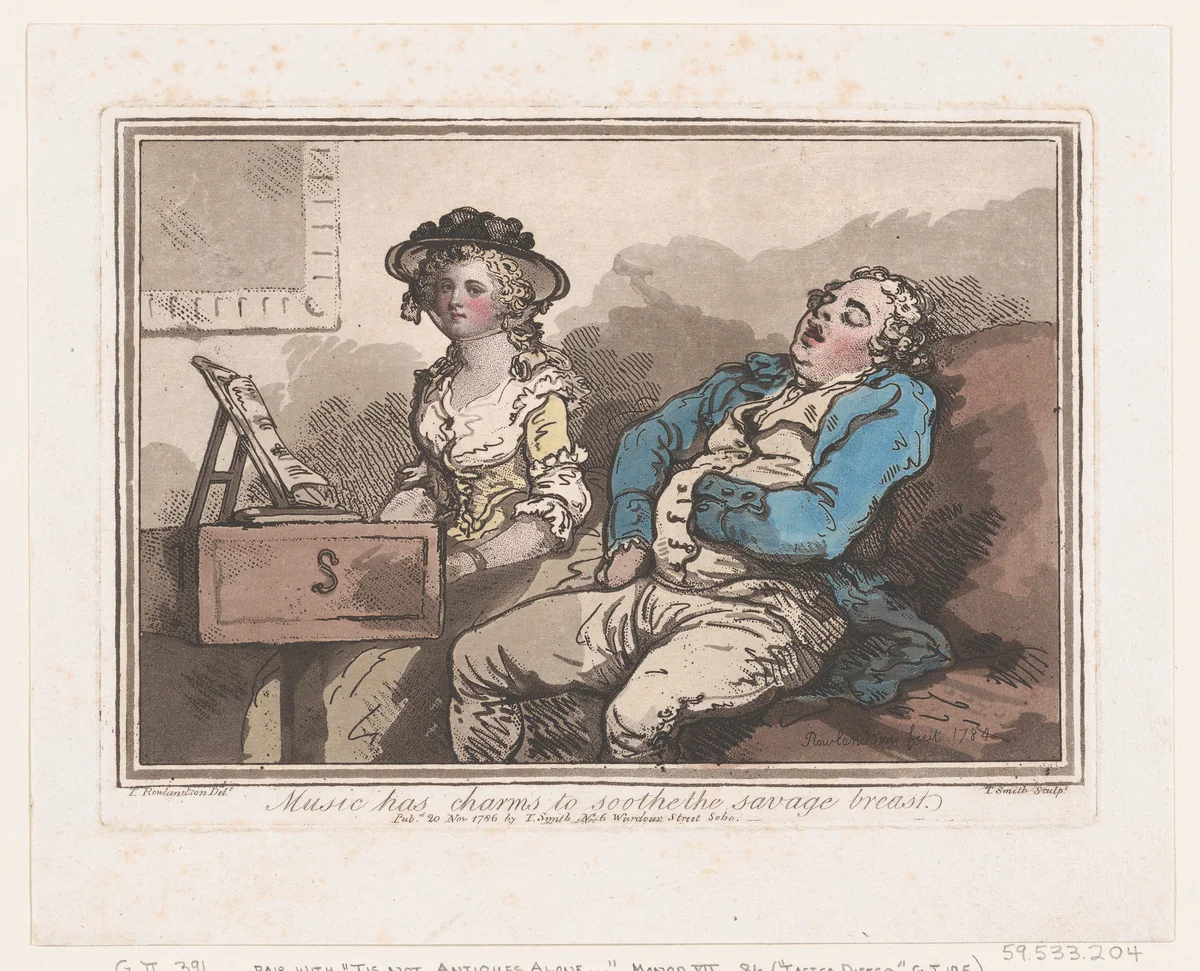 Music Has Charms to Soothe the Savage Breast by T. Smith, print, 1786