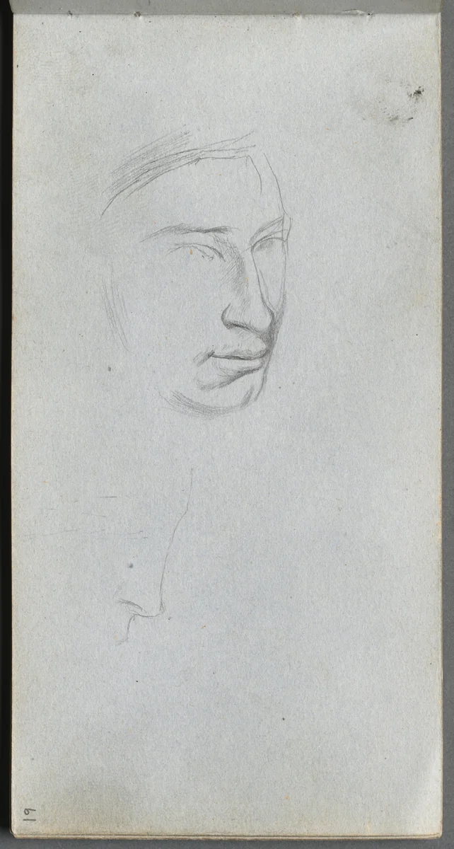 Sketchbook, page 61: Face, 3/4 view profile by Ernest Meissonier, book, 1860-1869