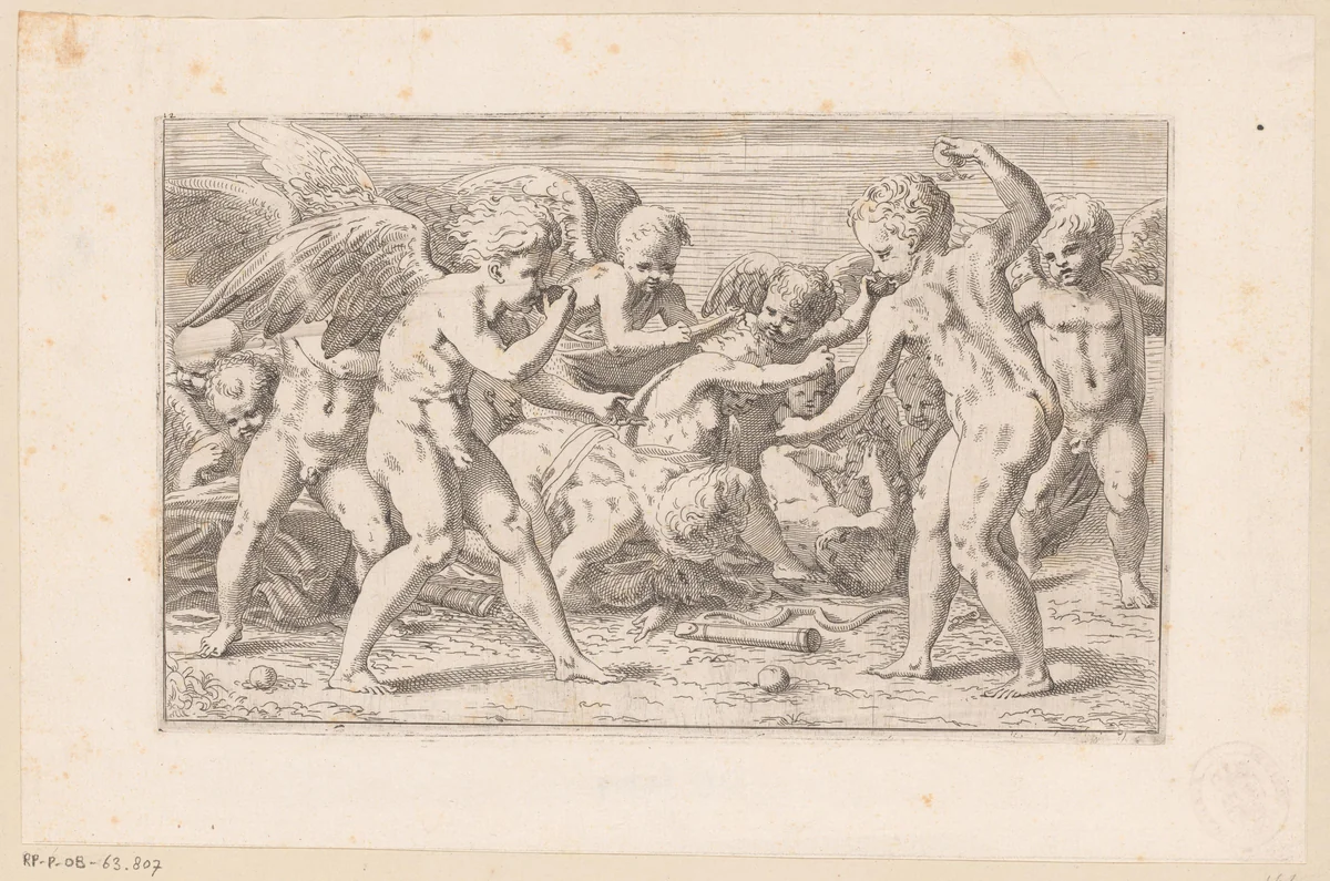 Eros en Anteros by anonymous, print, 1540-1600