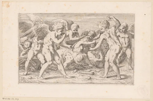 Eros en Anteros by anonymous, print, 1540-1600