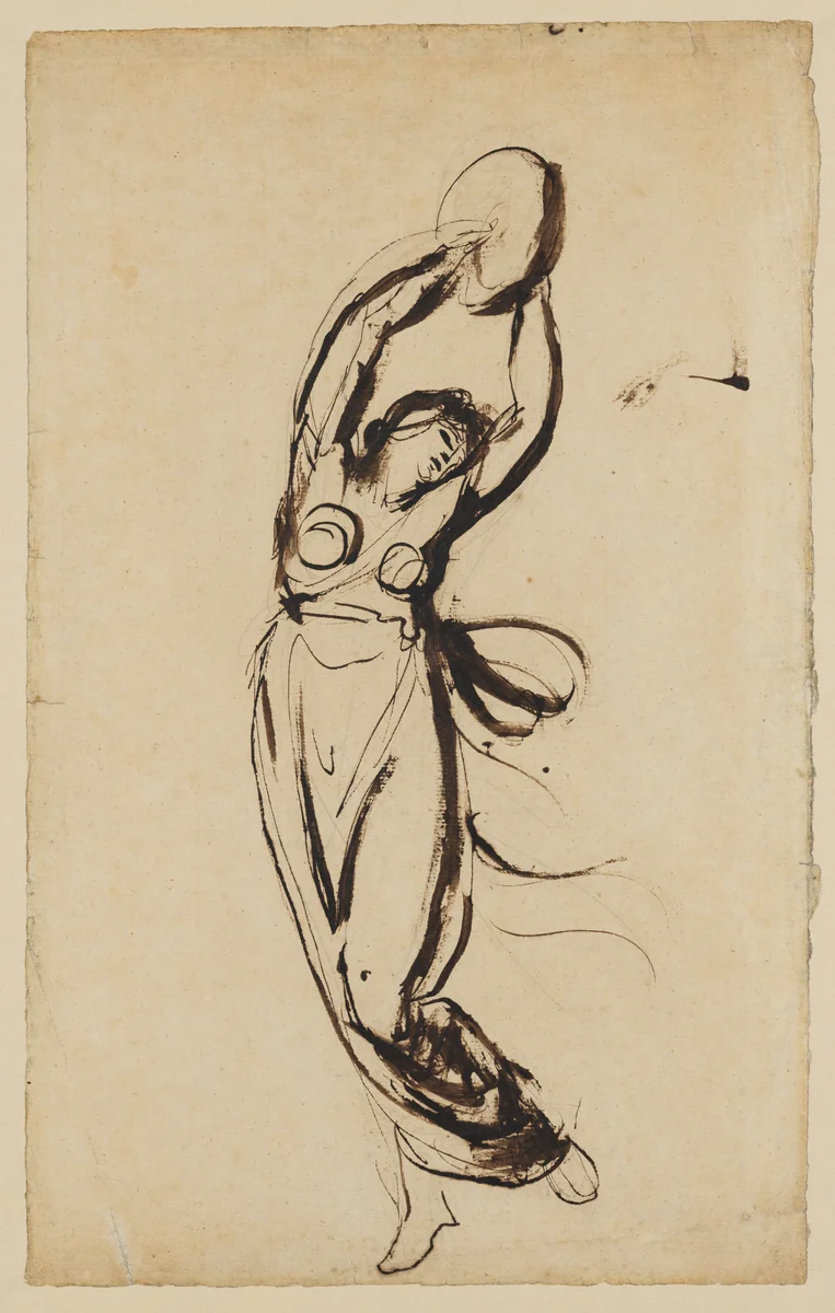 A Nymph dancing with a tambourine by George Romney, drawing, 1771-1781