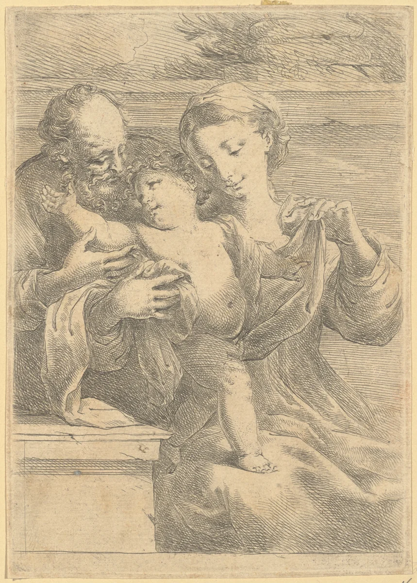 The Holy Family by Bartolomeo Biscaino, print, 1650-1657