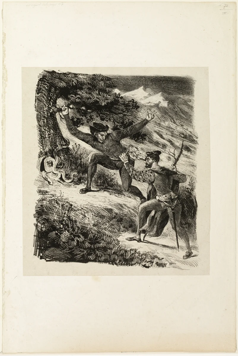 Faust and Mephistopheles in the Harz Mountains by Eugène Delacroix, print, 1828