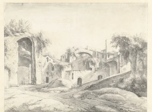 Ruïnes van de thermen van Diocletianus te Rome by Anthonie Waterloo, drawing, 1619-1690