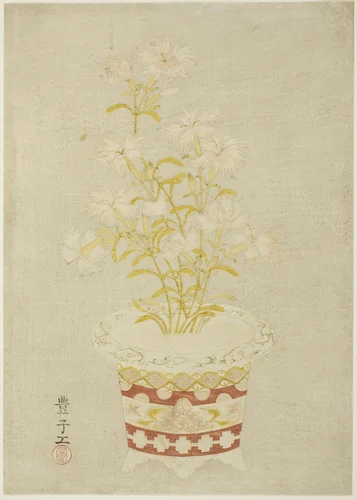 Pinks in a Porcelain Pot by Artist Unknown, print, 1760-1770