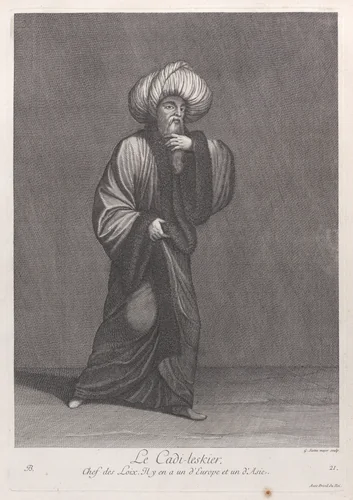 Le Cadi-leskier, Chef des Loix; il y en a un d'Europe et un d'Asie, plate 21 from "Recueil de cent estampes représentent differentes nations du Levant" by Jean Baptiste Vanmour, print, 1714-1715