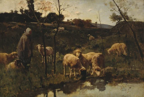 Landscape with Sheep, Picardy by Harry Thompson, painting, 1850-1900
