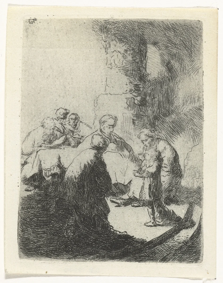 Christ disputing with the doctors: small plate by Rembrandt van Rijn, print, 1819