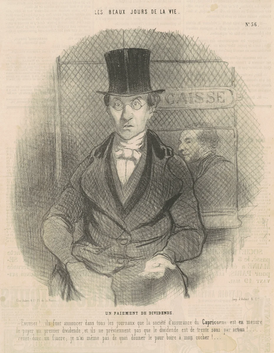 Un paiement de dividende by Honoré Daumier, print, 1845