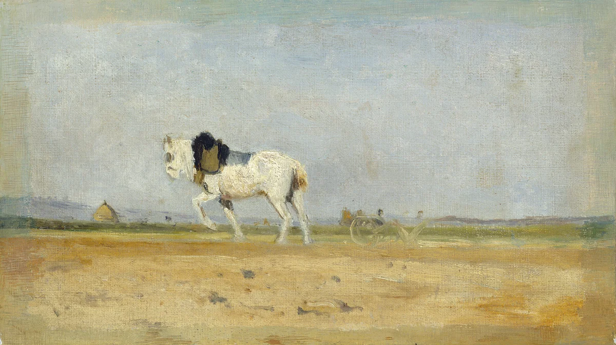 A Plow Horse in a Field by Stanislas Lépine, painting, 1870-1874