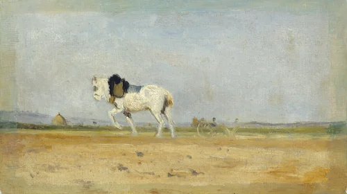 A Plow Horse in a Field by Stanislas Lépine, painting, 1870-1874