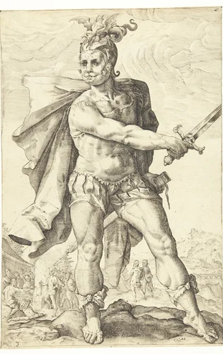 Mucius Scaevola by Lucas van Haelwech, drawing, 1602
